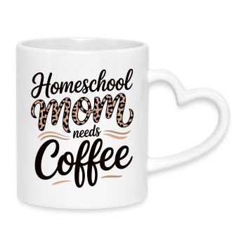Homeschool Mom Loves Coffee - Mug with Heart-Shaped Handle - white - Right
