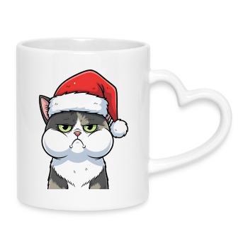 Dessin animé de Noël du chat agacé au chapeau - Mug avec anse en forme de cœur - blanc - Droite