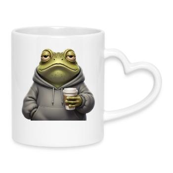 Müder Frosch Kaffee Morgenmuffel - Tasse mit Herzhenkel - Weiß - Rechts
