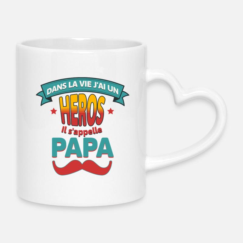 Dad Everyday Hero, Great Gift for Kids - Mug with Heart-Shaped Handle - white