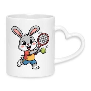 Häschen Tennisabenteuer - Tasse mit Herzhenkel - Weiß - Rechts