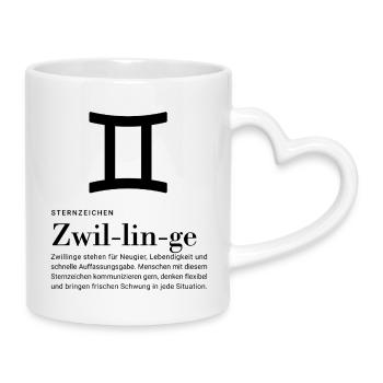 Sternzeichen Zwillinge  - Tasse mit Herzhenkel - Weiß - Rechts