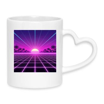 Sunset Neon Retrogrid retour aux années 90 - Mug avec anse en forme de cœur - blanc - Droite