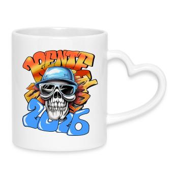 Schädel Rentner 2026 Neon Graffiti Pop-Art  - Tasse mit Herzhenkel - Weiß - Rechts