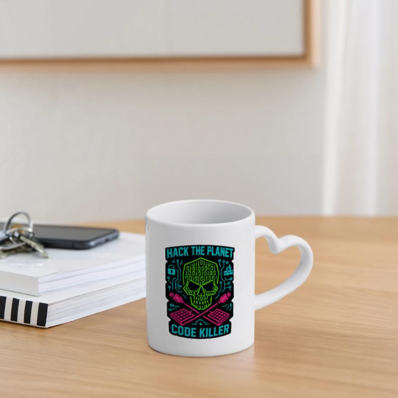 Hack the Planet Code Killer – Cybersicherheit Tasse mit Herzhenkel