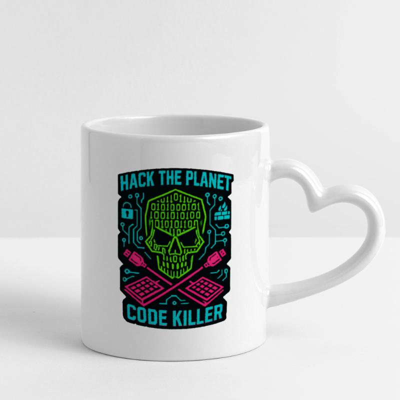 Hack the Planet Code Killer - Cybersécurité Mug avec anse en forme de cœur