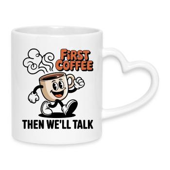 Première tasse de dessin animé Coffee - Mug avec anse en forme de cœur - blanc - Droite