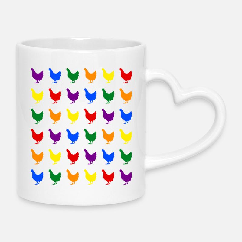 Des poulets arc-en-ciel - Mug avec anse en forme de cœur - blanc