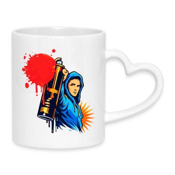 Pulvérisateur à graffiti avec bombe de peinture dans le style urbain - Mug avec anse en forme de cœur - blanc - Droite