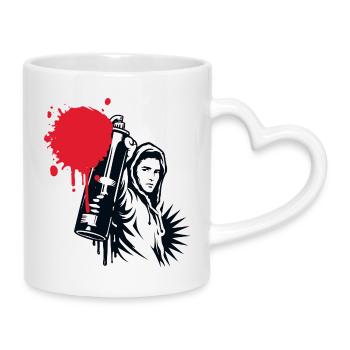 Pulvérisateur à graffiti avec bombe de peinture dans le style urbain - Mug avec anse en forme de cœur - blanc - Droite