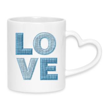 Love Denim Patch Font - Mug with Heart-Shaped Handle - white - Right