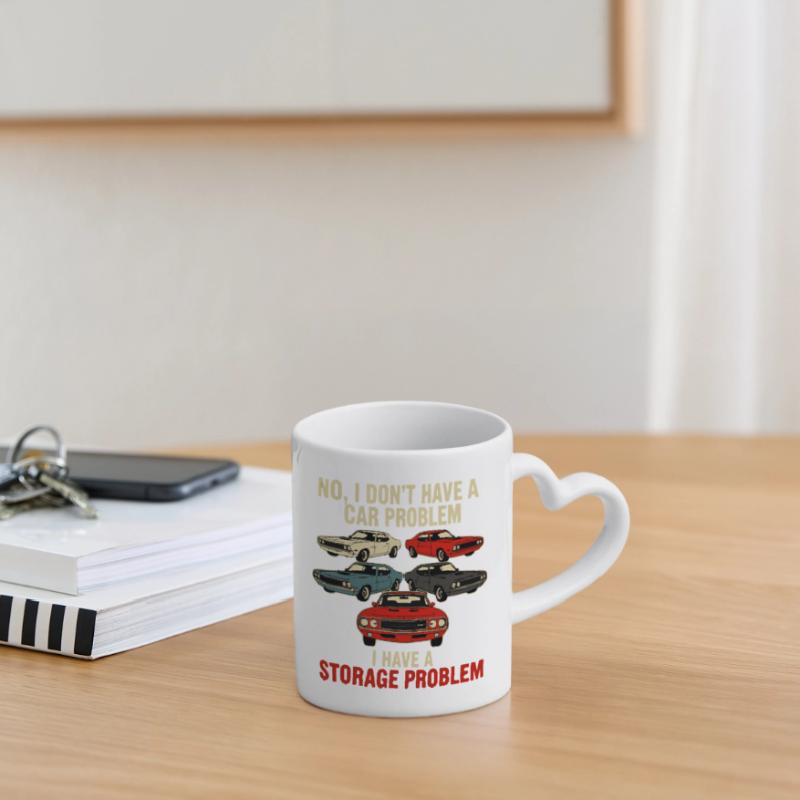 Storage Problem Car Meme Tee Mug with Heart-Shaped Handle