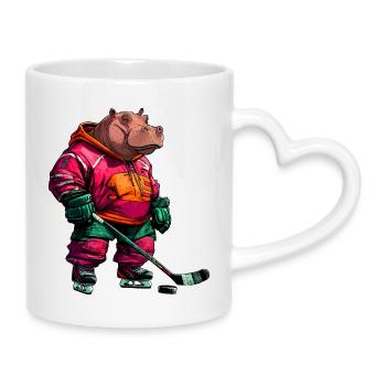 Nilpferde Eishockey - Tasse mit Herzhenkel - Weiß - Rechts