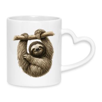 Faultier am Ast – gemütlicher Sloth - Tasse mit Herzhenkel - Weiß - Rechts