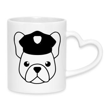 Frenchie Polizist Cop Kopf - Tasse mit Herzhenkel - Weiß - Rechts