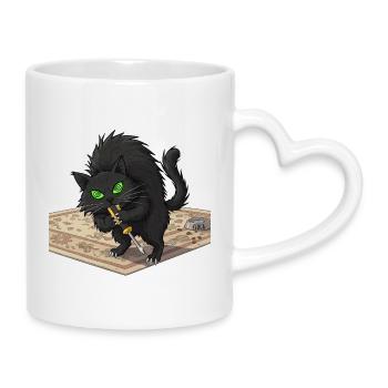 Aggro Katze auf Perser-Teppich - Tasse mit Herzhenkel - Weiß - Rechts