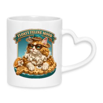 Floaty Feline Mood Cool Cat on Summer Pool Float - Mug with Heart-Shaped Handle - white - Right