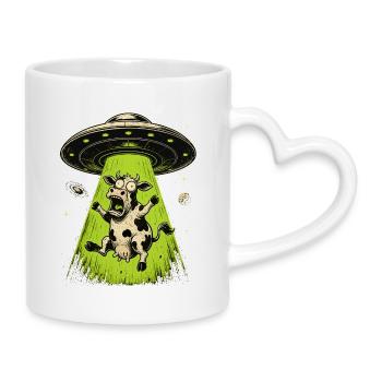 Alien Cow Abduction Weirdcore Surreal - Mug with Heart-Shaped Handle - white - Right