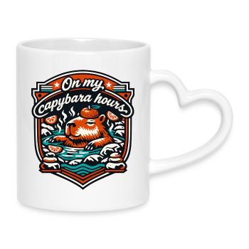 Capybara Stunden Entspannungsbad - Tasse mit Herzhenkel - Weiß - Rechts