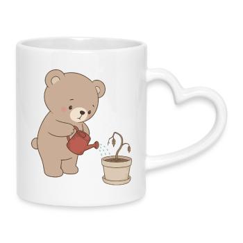 Cute bear watering sad plant - Mug with Heart-Shaped Handle - white - Right