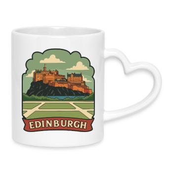 Edinburgh Castle Retro Reiseabzeichen Aufkleber - Tasse mit Herzhenkel - Weiß - Rechts