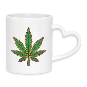 Cannabisblatt Kunst – Grüne Blätter Outline - Tasse mit Herzhenkel - Weiß - Rechts