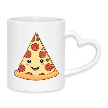 Kuschelige Pizzascheibe - Tasse mit Herzhenkel - Weiß - Rechts