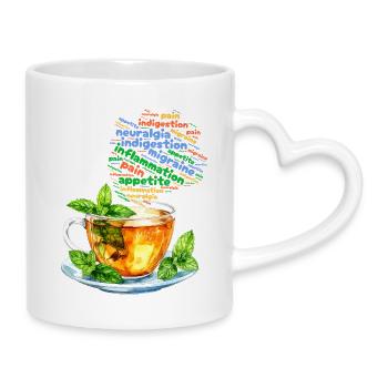 Minztee und seine Eigenschaften - Aquarell - Tasse mit Herzhenkel - Weiß - Rechts