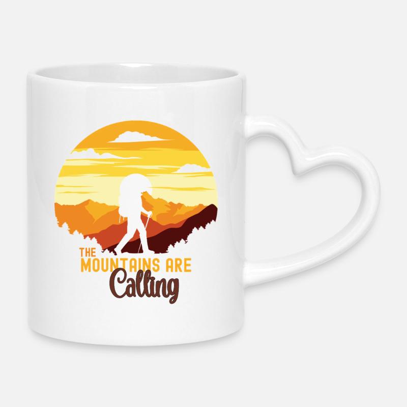 Mountain Calling Randonnée Aventure - Mug avec anse en forme de cœur - blanc