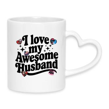 Awesome Husband Gift – Liebe trifft Sport & Superhe - Tasse mit Herzhenkel - Weiß - Rechts