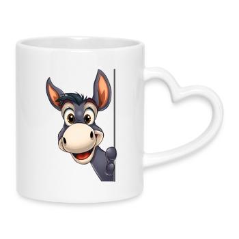 Cute donkey looking out: cartoon animal illustration - Mug with Heart-Shaped Handle - white - Right