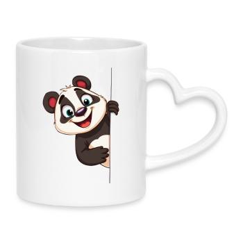 Cute panda looking out: Cartoon animal design - Mug with Heart-Shaped Handle - white - Right