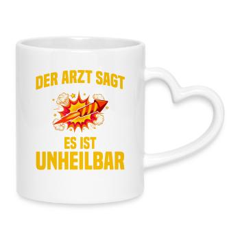 Unheilbar Pyrotechniker Böllern Feuerwerk - Tasse mit Herzhenkel - Weiß - Rechts