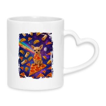 Space food with dog and pizza - Mug with Heart-Shaped Handle - white - Right