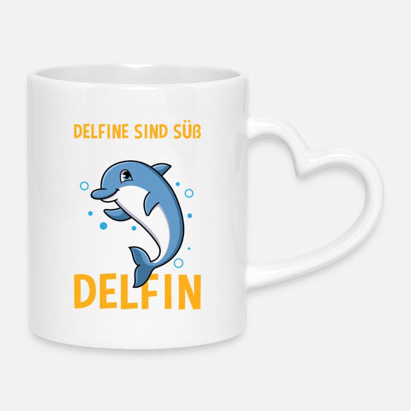Dolphins Are Cute I Am Cute Dolphin Motif - Mug with Heart-Shaped Handle - white
