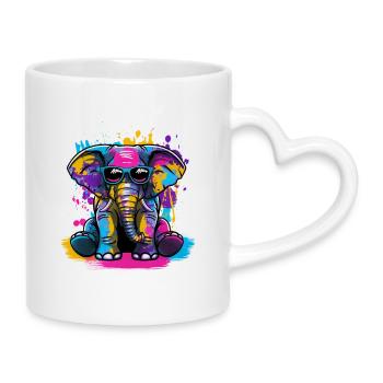 Dickhäuter Glücksbringer Afrika Elefant - Tasse mit Herzhenkel - Weiß - Rechts