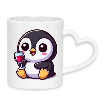 mignon pingouin amateur de vin dessin animé chibi vin rouge - Mug avec anse en forme de cœur - blanc - Droite