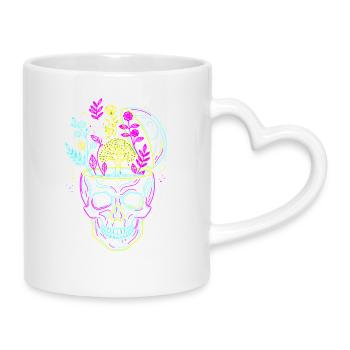 Die Gedanken sind frei - Neon Schädel - Tasse mit Herzhenkel - Weiß - Rechts