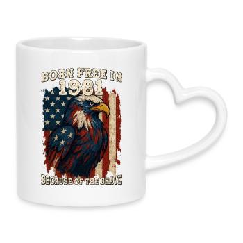 Né libre en 1981 – 44 ans de liberté audacieuse - Mug avec anse en forme de cœur - blanc - Droite