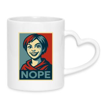 a girl and a  humorous NOPE poster message - Mug with Heart-Shaped Handle - white - Right