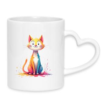 Bunte Katzenillustration für Kinderkleidung - Tasse mit Herzhenkel - Weiß - Rechts