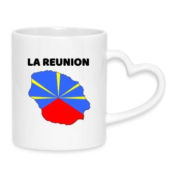 La Réunion Karte und Flagge - Geschenk - Tasse mit Herzhenkel - Weiß - Rechts