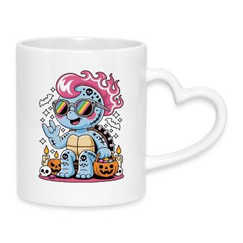 Punk Rocker Halloween Turtle with Sunglasses - Mug with Heart-Shaped Handle - white - Right