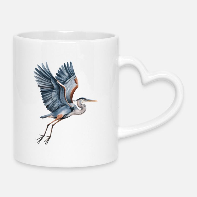 Héron élégant aux ailes déployées - Mug avec anse en forme de cœur - blanc