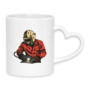 Schweißer in rotem Kombi mit Helm - Tasse mit Herzhenkel - Weiß - Rechts