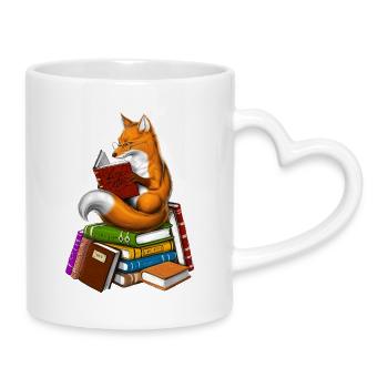 Fuchs liest ein Buch - Tasse mit Herzhenkel - Weiß - Rechts