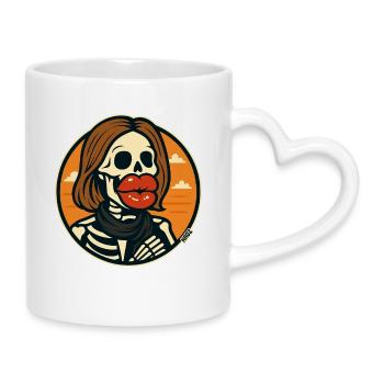 Skelett mit roten Lippen - Tasse mit Herzhenkel - Weiß - Rechts