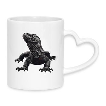 Dunkler Komodowaran Kunstdruck - Tasse mit Herzhenkel - Weiß - Rechts