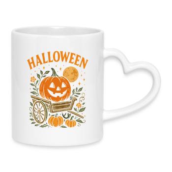 Kürbiswagen Halloween Szene - Tasse mit Herzhenkel - Weiß - Rechts
