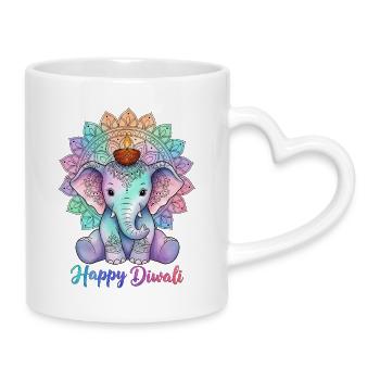 Diwali Mandala Elephant - Mug with Heart-Shaped Handle - white - Right